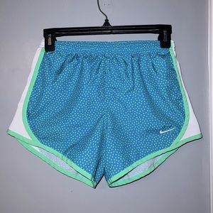 Nike girls dry fit shorts blue with green dots size large